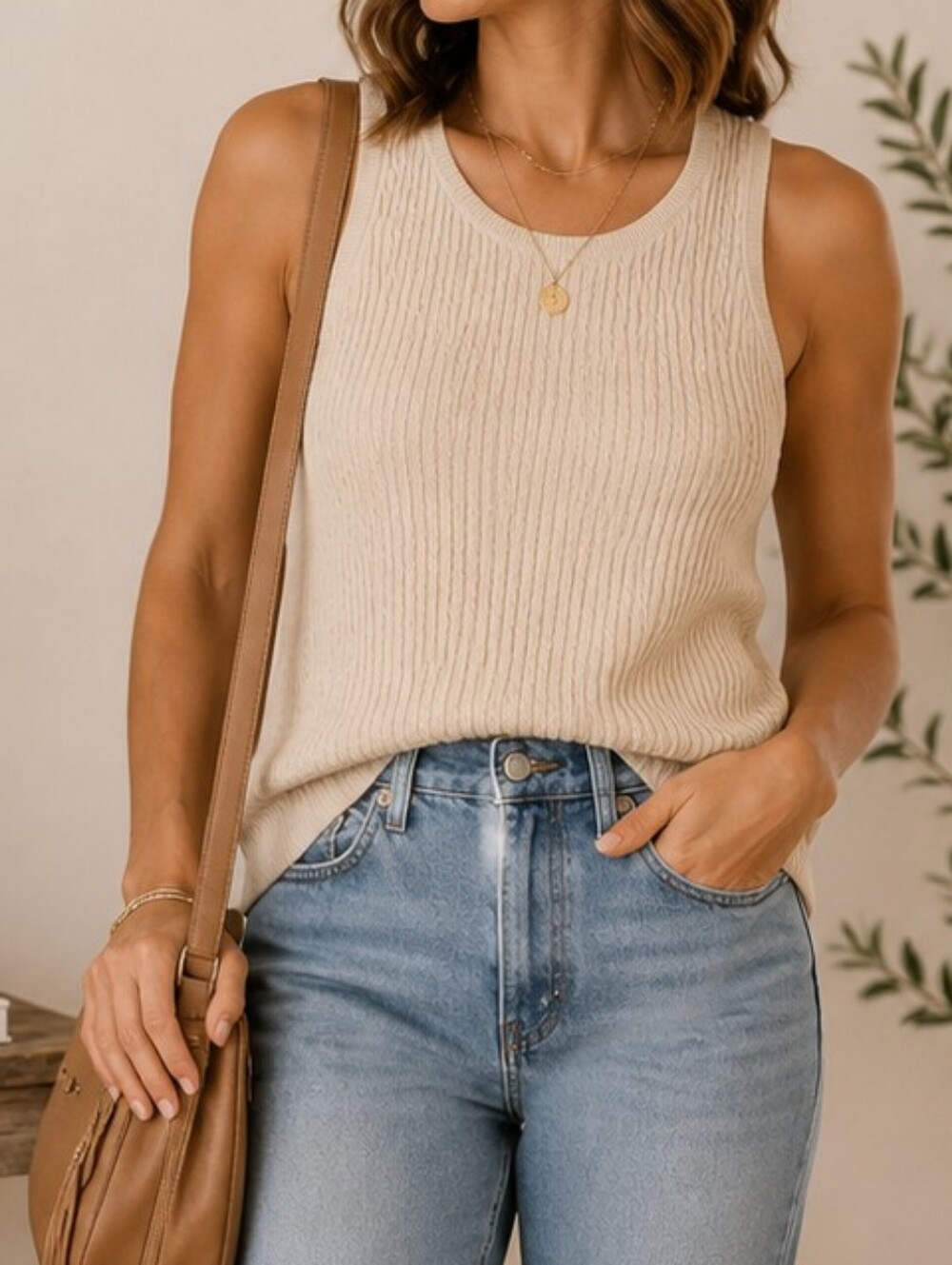 Pria Cable Knit Sweater Shell Cream Size S